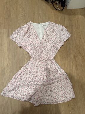 Glamorous White Romper with Pink Floral Print